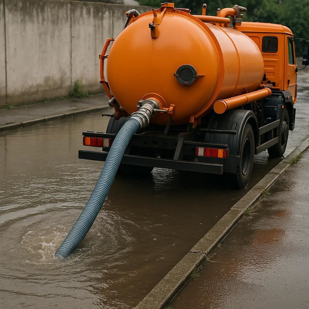 Откачка воды в Дубне